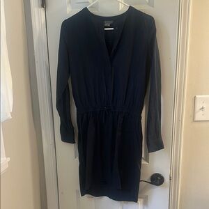 Navy Sheath Dress with Cuffed Long Sleeves